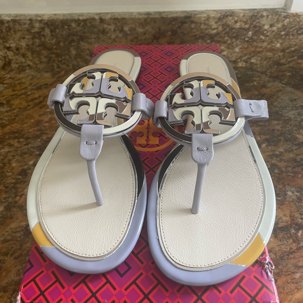 Tory Burch Enamel Miller Leather Sandal Lavender Purple New 9.5